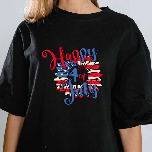 Fourth of July Floral T-shirt, 4th of July Happy T-Shirt - Picture 1 of 4